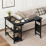 Garvee 360° Rotatable End Table with Charging Station, Extra Storage, Lockable Wheels, MDF & Metal, for Bedroom, Living Room, Black - Black