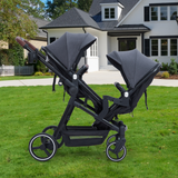 Garvee Foldable Double Baby Stroller in Multi-Position Reversible Design with Adjustable Backrest, Storage Basket and Canopy for Infant and Toddler, Dark Grey - Dark Grey