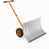 Garvee 29"W X 16.5"H Heavy Duty Metal Snow Shovel with Wheels – Wide Angled Blade – 5-Level Adjustable Ergonomic Handle – Back-Saving Snow Pusher for Driveways, Sidewalks, Yards – Silver with Orange-Yellow Handle and Wheels - Sliver