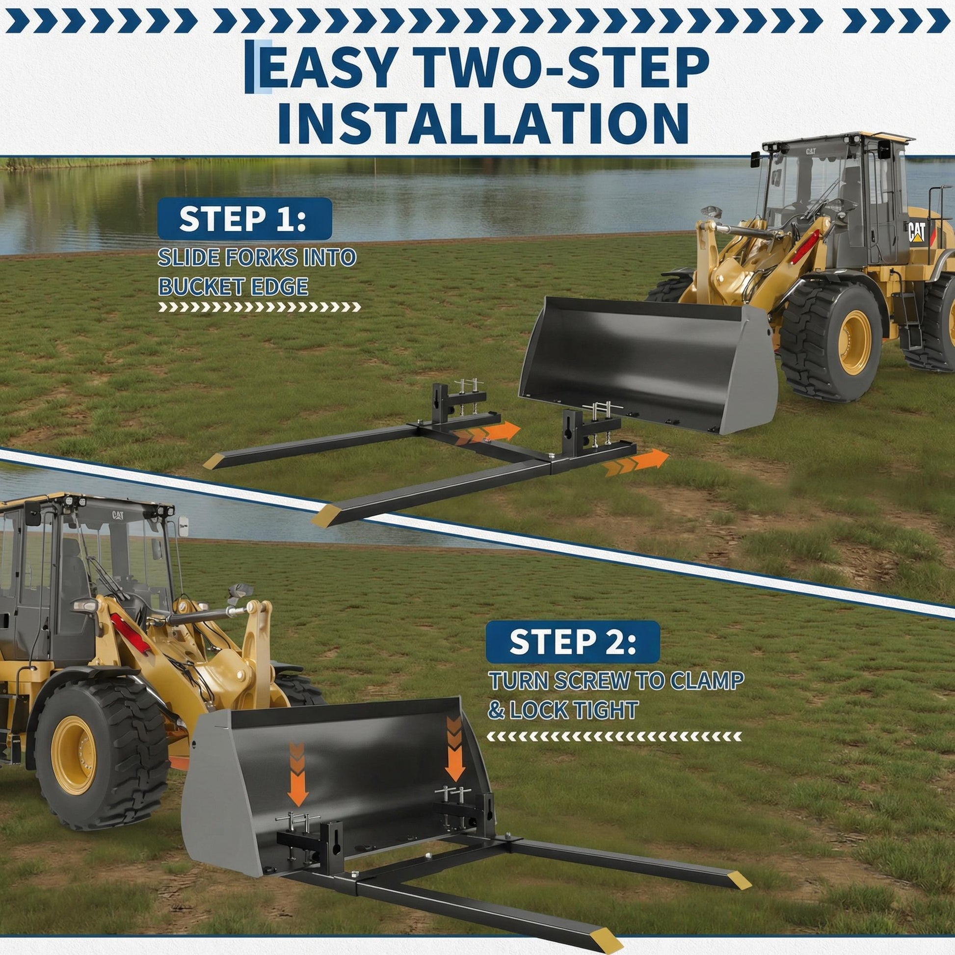 Garvee 65" Clamp on Pallet Forks with Adjustable Stabilizer Bar, Heavy Duty 6000Lbs Tractor Pallet Forks, Tractor Bucket Forks for Loader Bucket Skid Steer Tractor，Yellow