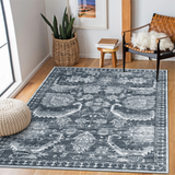 Garvee Vintage 8x10 Washable Area Rugs for Living Room, Ultra-Thin Soft Large Indoor Rug for Bedroom Dining Room, Foldable Carpet with Non-Slip Backing, Grey - Gray