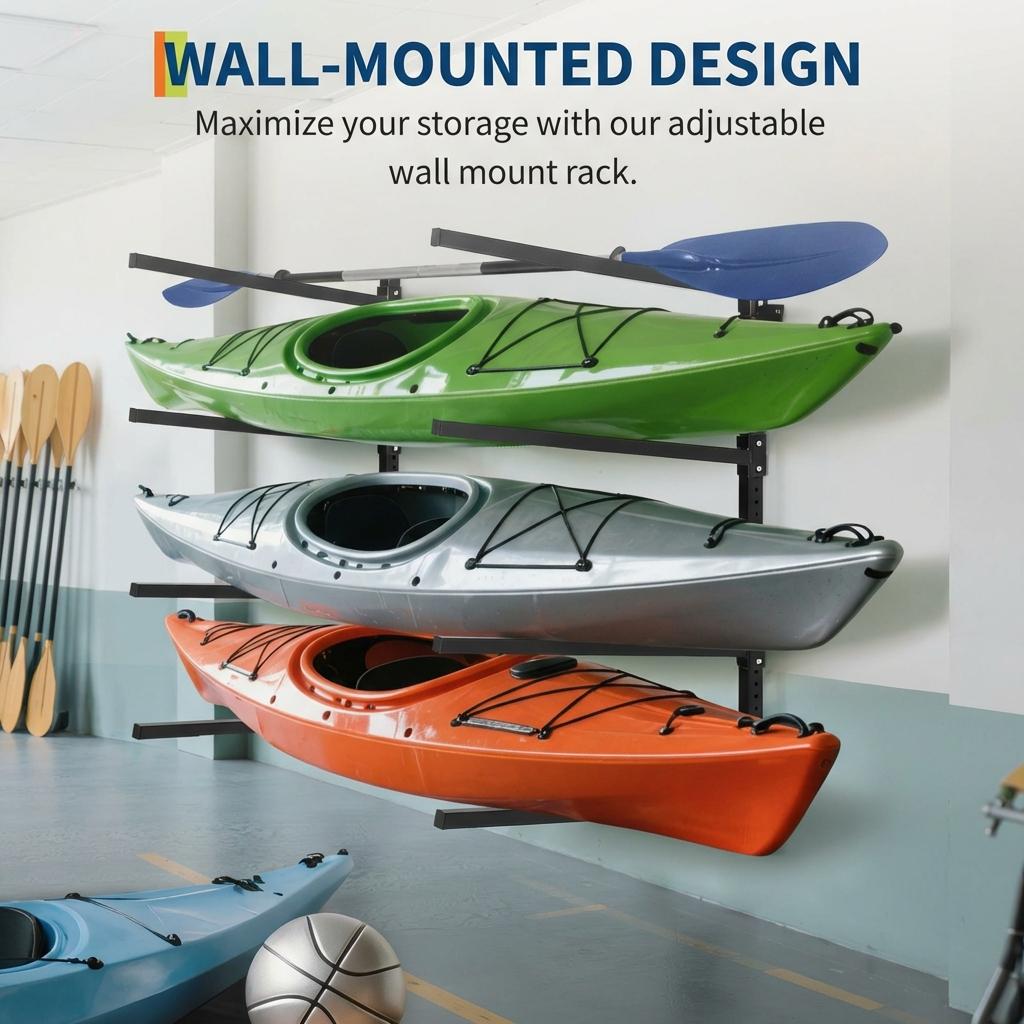Garvee Heavy Duty Adjustable Kayak Storage Rack – 400 lbs Capacity Freestanding or Wall Mount Stand – Fits Kayak, Canoe, Paddle Board, SUP, Surfboard – For Indoor/Outdoor Garage – Black