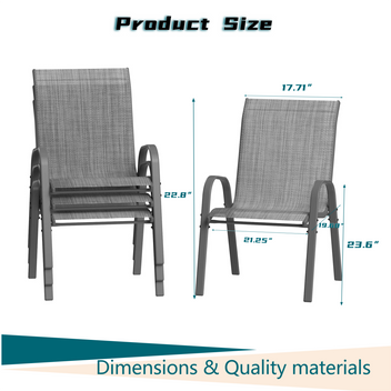 Garvee Stackable Patio Dining Chairs Set of 4, High-Back Textilene Outdoor Chairs with All Black Powder-Coated Steel Frame, All-Weather Deck Garden Seating, Gray