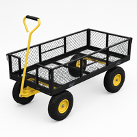 Garvee Garden Cart Heavy Duty 900 lbs Steel Frame Removable Mesh Sides Adjustable Handle 10" Pneumatic Tires Lawn Camping Farm Utility Wagon Green Black