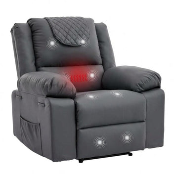 Garvee Manual Massage Recliner Chair with Heating for Adult, PU Leather Recliner Chairs Single Sofa with Side Storage Pockets and Remote Control, Suitable for Living Room/Bedroom, Gray