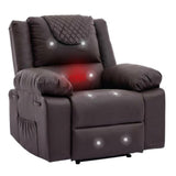 Garvee Manual Massage Recliner Chair with Heating for Adult, PU Leather Recliner Chairs Single Sofa with Side Storage Pockets and Remote Control, Suitable for Living Room/Bedroom, Coffee - Coffee