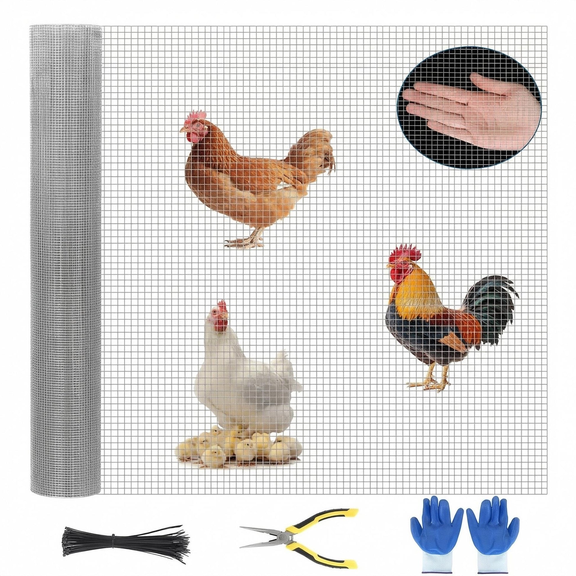 Garvee 48inch x 50ft Hardware Cloth 1/4 inch Chicken Wire Fencing 23Ga, Hot Dipped Galvanized After Welding Garden Plant Supports Welded Metal Chicken Wire Fence, Poultry Animal Netting Cage Screen