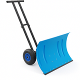 Garvee 29"W X 19.68"H Snow Pusher Shovel with Wheels,Heavy Duty Steel Snow Shovel with Wheels,Angled Blade Efficient Snow Removal With5-Position Angled Blade & Adjustable Handle for Doorway, Sidewalk - Light Blue