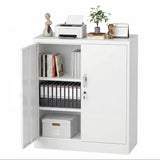 Garvee 35" Metal Storage Cabinet, Heavy Duty Steel Cabinet with Lockable Doors, Adjustable Shelves, Rust Resistant, Compact Garage Cabinet for Office, Workshop or Home, Easy Assembly, White - White