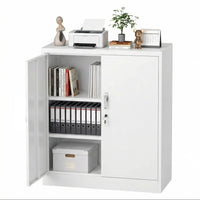 Garvee 35" Metal Storage Cabinet, Heavy Duty Steel Cabinet with Lockable Doors, Adjustable Shelves, Rust Resistant, Compact Garage Cabinet for Office, Workshop or Home, Easy Assembly, White