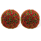 Garvee 16" Artificial Topiary Rose Balls Set of 2 Hanging Grass Ball for Home Decor Indoor Outdoor, Red - Red