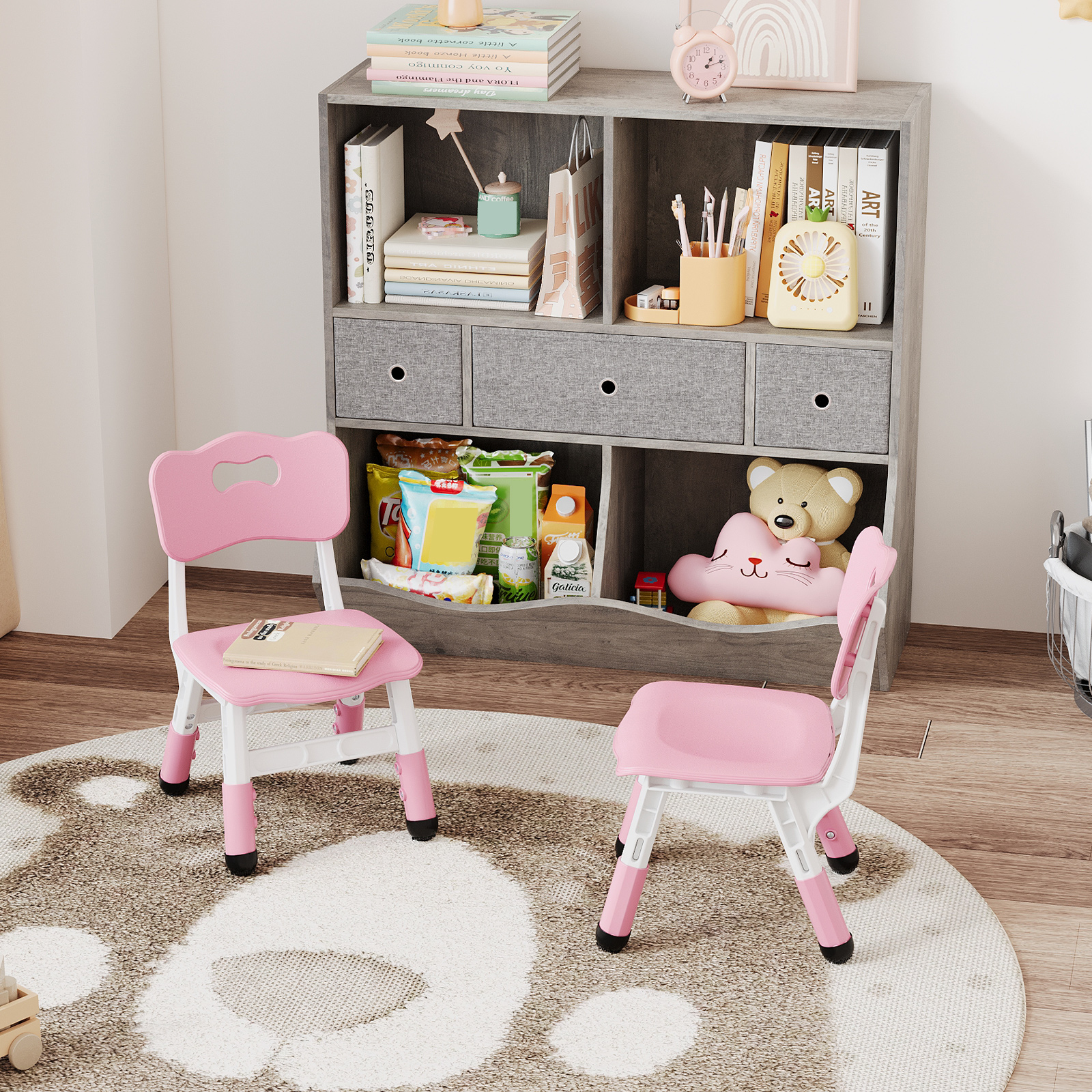 Garvee Set of 2 Kids Chairs in 3 Level Height Adjustable Design Suitable for Age 2-6 for Home Family Classroom Nursery Indoor Use, Pink
