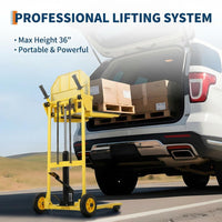 Garvee Hydraulic Material Lift, 440Lbs 36" Max Lift, Pallet Stacker Winch Stacker, Forklift, Truck Dolly, Pallet Jack, with Steel Platform, Yellow