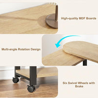 Garvee 360° Rotatable End Table with Charging Station, Extra Storage, Lockable Wheels, MDF & Metal, for Bedroom, Living Room, Wood Color