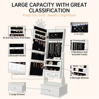 Garvee Freestanding Jewelry Armoire Cabinet with Led Light, Full-Length Mirror and 3 Storage Drawers for Girls, White