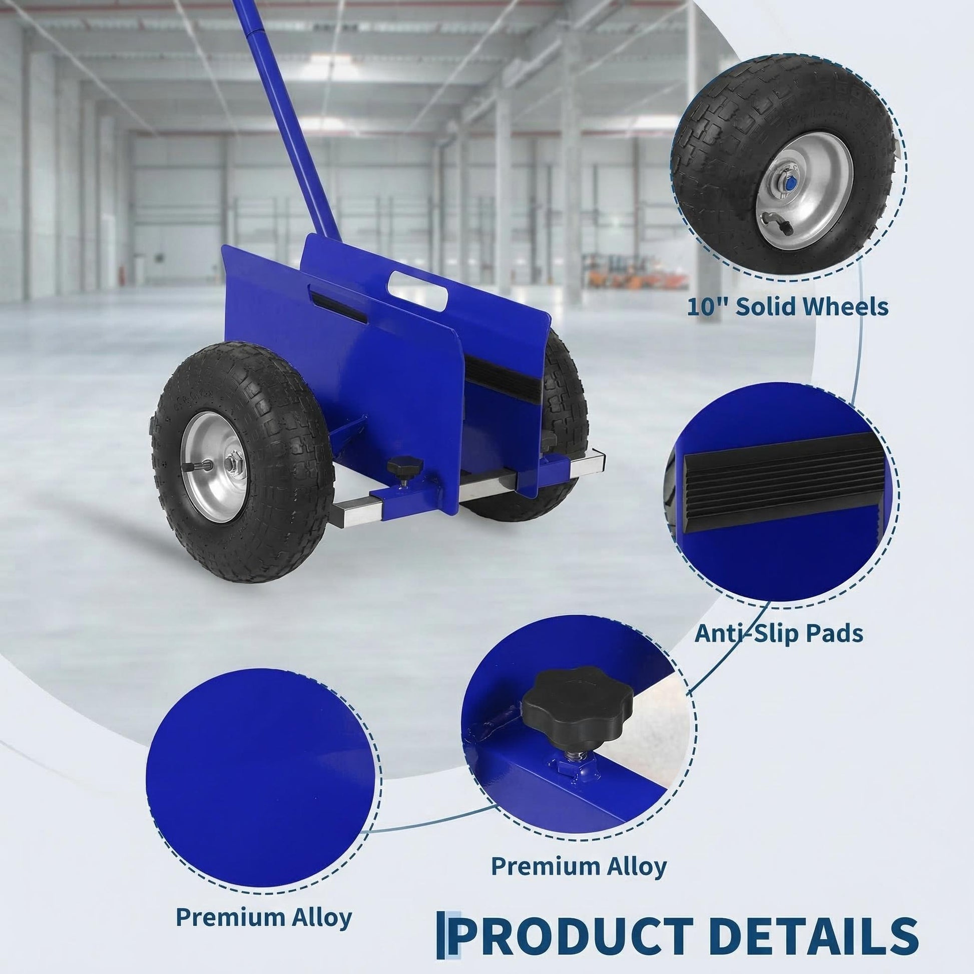 Garvee Heavy Duty Panel Dolly Cart – 660 lbs Capacity, Extended Handle, Durable Steel Build, 10" Sturdy Rubber Wheels – Great for Sheetrock, Plywood, Wood, Doors, Furniture – 2PC Blue