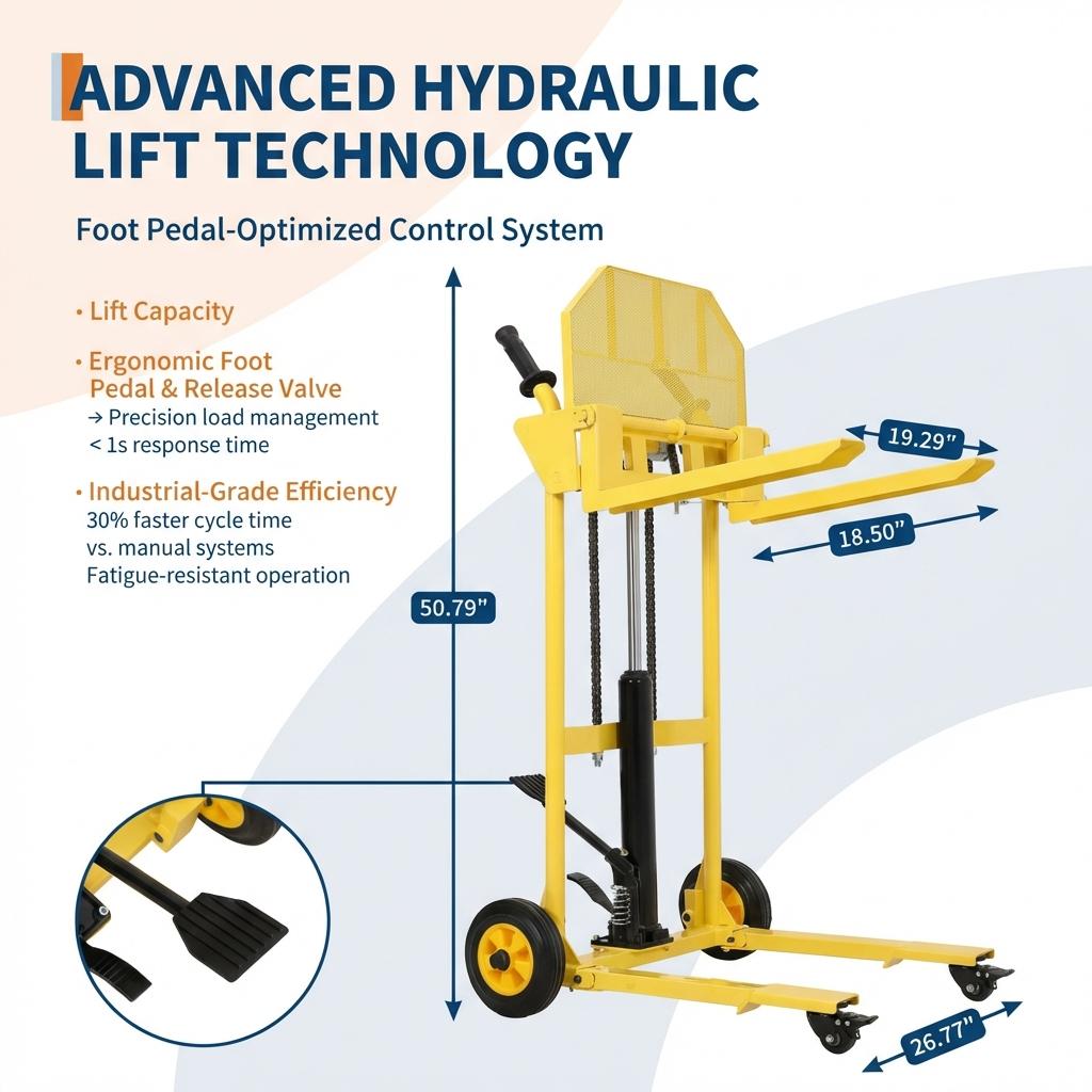 Garvee Hydraulic Material Lift, 440Lbs 36" Max Lift, Pallet Stacker Winch Stacker, Forklift, Truck Dolly, Pallet Jack, with Steel Platform, Yellow