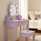 Garvee Kids Vanity Table Set with Lights Mirror, Storage Drawer and Stool Suitable for Girls Age 3-10, Purple - Purple