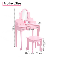 Garvee Kids Vanity Set with Adjustable Angle Mirror, Drawers and Stool Suitable for Age 3-10, Pink