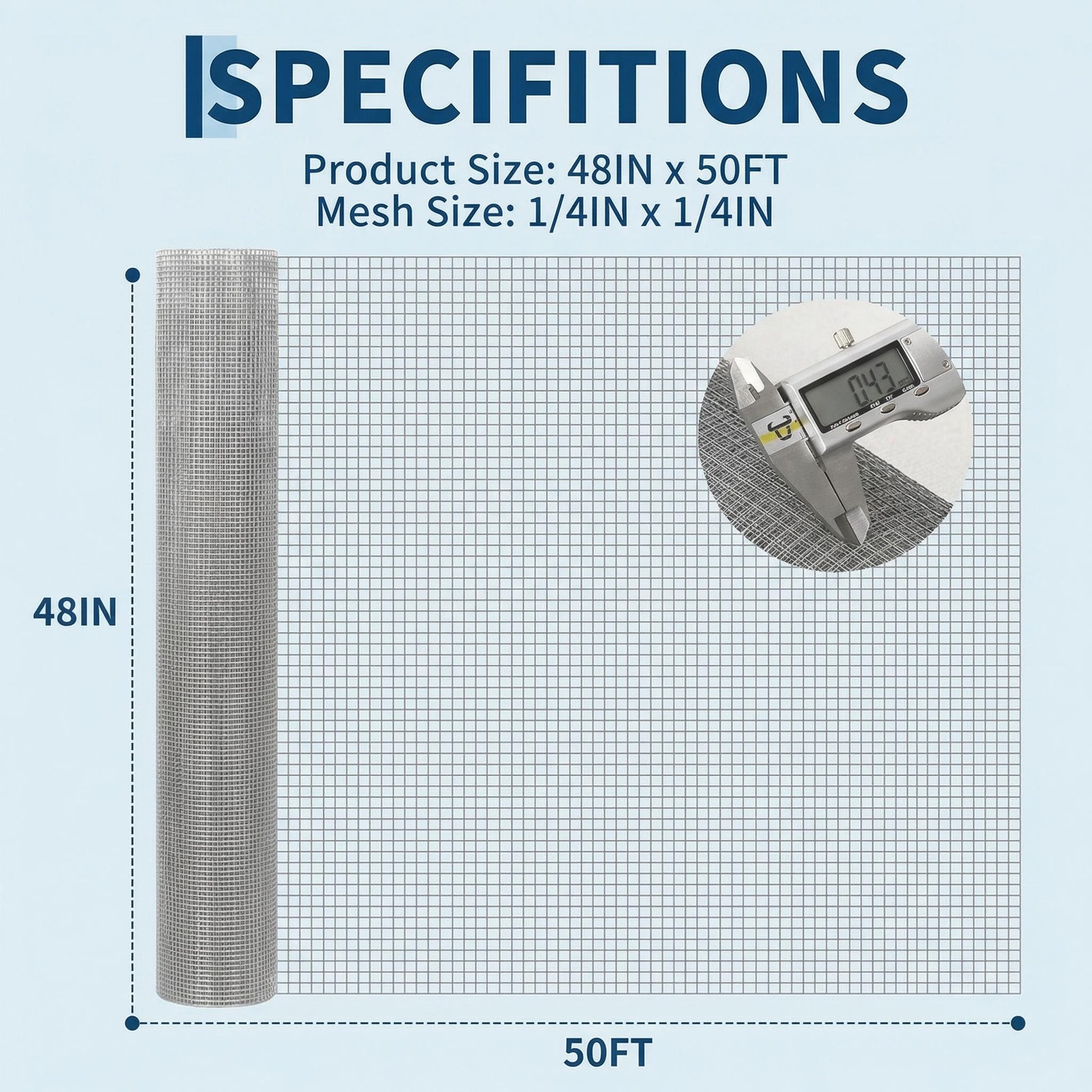 Garvee 48inch x 50ft Hardware Cloth 1/4 inch Chicken Wire Fencing 23Ga, Hot Dipped Galvanized After Welding Garden Plant Supports Welded Metal Chicken Wire Fence, Poultry Animal Netting Cage Screen
