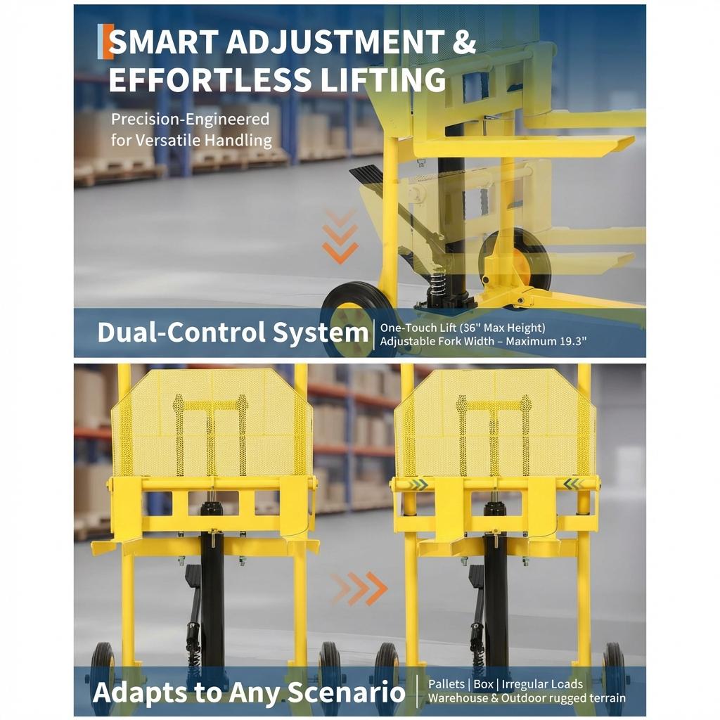 Garvee Hydraulic Material Lift, 440Lbs 36" Max Lift, Pallet Stacker Winch Stacker, Forklift, Truck Dolly, Pallet Jack, with Steel Platform, Yellow