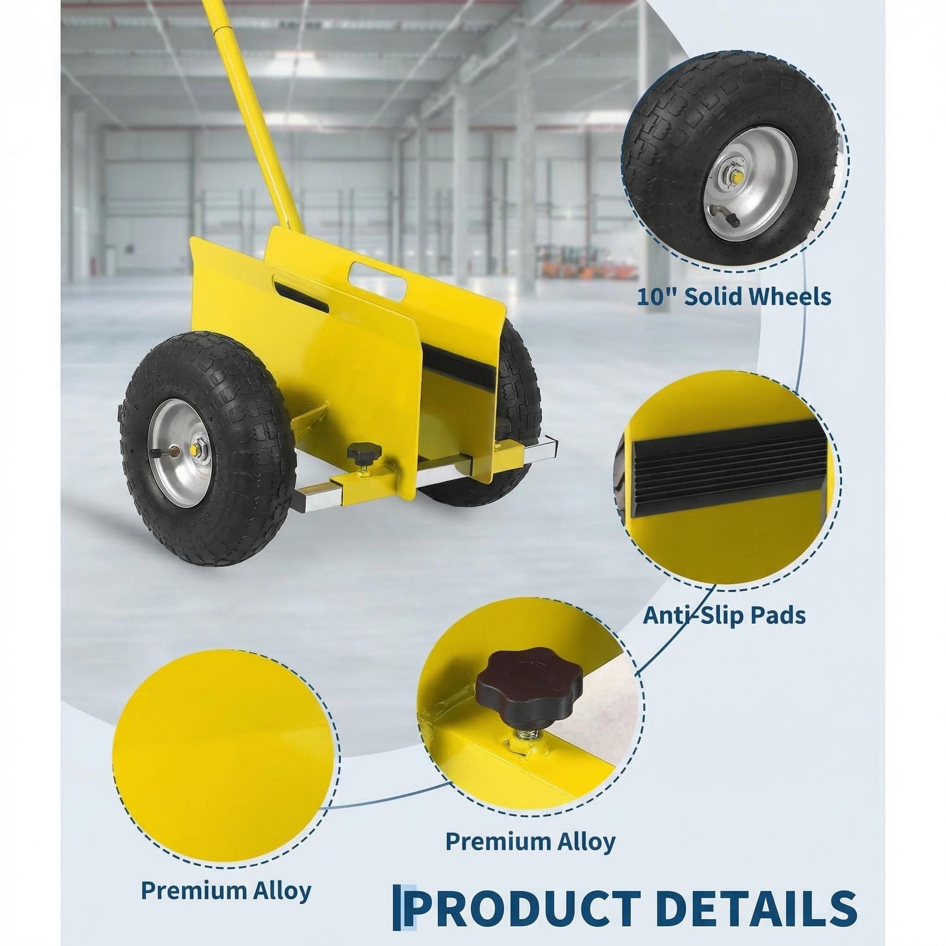 Garvee Panel Dolly Heavy Duty Drywall Cart with 660 lbs Capacity, 10" Rubber Wheels, Steel Frame, Adjustable Clamp, Extended Handle for Construction Sites