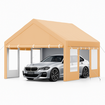 Garvee Heavy Duty Carport 13x20 FT Portable Garage with 4 Doors & 4 Windows, Reinforced Galvanized Steel Frame, Waterproof PE Tarp, Roll-Up Mesh Windows, Yellow, Outdoor Shelter for Cars & Gatherings