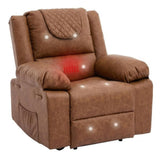 Garvee Manual Massage Recliner Chair with Heating for Adult, PU Leather Recliner Chairs Single Sofa with Side Storage Pockets and Remote Control, Suitable for Living Room/Bedroom, Brown - Brown