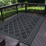 Garvee Outdoor Black Gray 8x10 Rug Carpet Waterproof Reversible Patio Rug Moroccan Print Camping Rug Plastic Straw Rug Geometric Rv Mat for Camping Picnic Backyard Deck Balcony Porch Beach - Black Gray