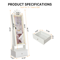 Garvee Freestanding Jewelry Armoire Cabinet with Led Light, Full-Length Mirror and 3 Storage Drawers for Girls, White