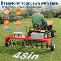 Garvee 48" Tow-Behind Lawn Plug Aerator for Tractor, Heavy-Duty Steel Core Tines, Universal Hitch, Weight Tray, Red