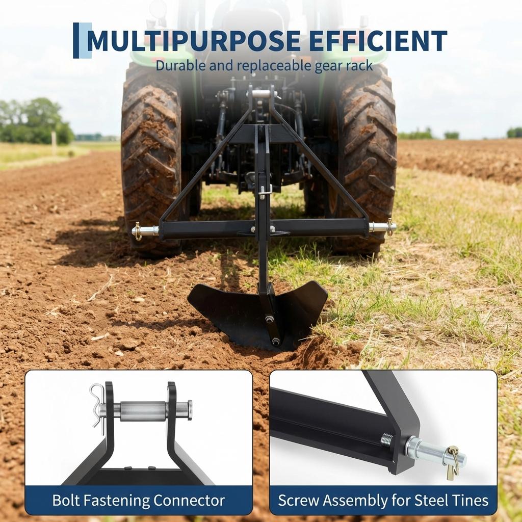 Garvee Heavy Duty Middle Buster Plow for Category 1, 3-Point Quick Hitch Tractor – Adjustable Subsoiler for Furrowing, Root Crop Harvest, Soil Breaking, Irrigation – Powder-Coated Steel Attachment, Black