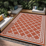 Garvee Outdoor Brick Red 8x10 Waterproof Rug Reversible Geometric Trellis Pattern Durable PP Plastic UV-Resistant Foldable Patio Mat for RV Camping Picnic - Brick Red