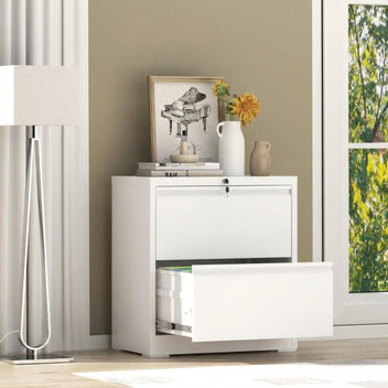 Garvee 2 Drawer File Cabinet with Lock, Metal Lateral File Cabinets for Home Office, Steel Wide Filing Organization Storage Cabinets for Hanging Files Letter/Legal/F4/A4 Size, White