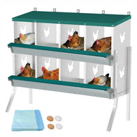 Garvee 8-Compartment Metal Poultry Nesting Box with Legs – Roll Away Egg Collection, Soft Nest Pads, Fake Eggs, Swing Perch, Lid Cover – Galvanized Steel Hen Laying Box for Coop, Barn, Farm – Wall Mount or Freestanding, 8-compartment bracketed model