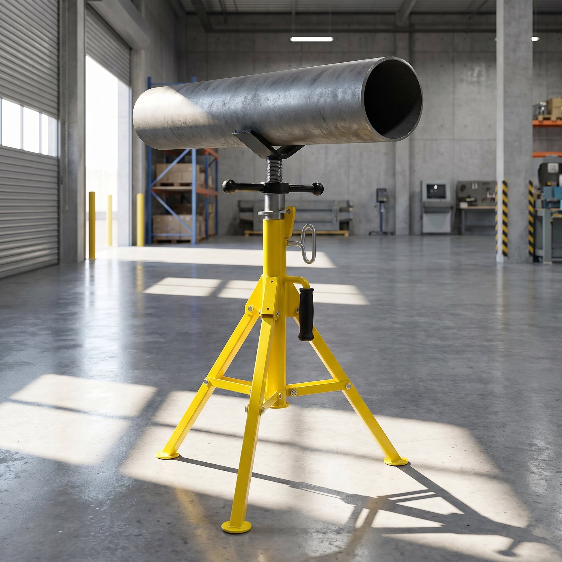 Garvee V-Head Pipe Jack Stand - 2500 lbs Heavy-Duty Carbon Steel Pipe Stand with Portable Folding Legs, Adjustable Height (28"-52"), 1/8"-12" Capacity, Yellow, Manual Included